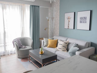 享受吧！一個人的優雅生活｜訂製布紗簾, MSBT 幔室布緹 MSBT 幔室布緹 Scandinavian style living room Turquoise