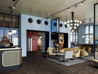 Interior visualizations of the AMERON München Motorworld Hotel, Render Vision Render Vision