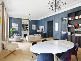 Paris: un appartement Haussmannien égayé, Agence KP Agence KP Moderne Esszimmer Holz Blau