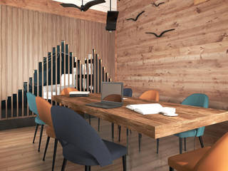 Un chalet audacieux à Megève, Studio Coralie Vasseur Studio Coralie Vasseur Modern dining room Wood Wood effect
