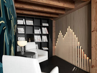 Un chalet audacieux à Megève, Studio Coralie Vasseur Studio Coralie Vasseur Living room Wood Wood effect