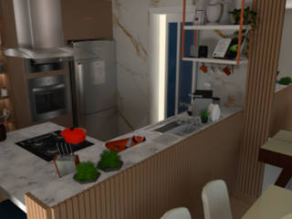 Cozinha Integrada - Conceito Aberto, PD Reforme&Decore PD Reforme&Decore キッチン収納 木材・プラスチック複合ボード