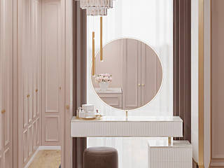 Kobieca sypialnia z garderobą, Milchina Design Milchina Design Moderne slaapkamers Roze