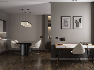 Wohnung 3D Visualisierung: runde Wand als Hingucker, GRIFFEL 3D DESIGN GRIFFEL 3D DESIGN Moderne Arbeitszimmer Mehrfarbig
