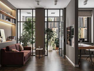 Wohnung 3D Visualisierung: runde Wand als Hingucker, GRIFFEL 3D DESIGN GRIFFEL 3D DESIGN Moderne Wohnzimmer Mehrfarbig
