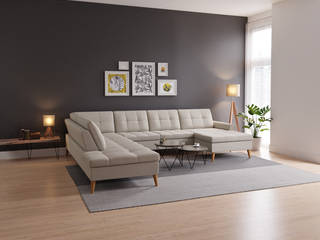 U-Sofa, offener Abschluss links, Longchair rechts Casarista Moderne Wohnzimmer Beige Sofa nach maß, Sofa selbst zusammenstellen, Sofa-Konfigurator, Sofa konfigurieren, Couch, Wohnlandschaft, U-Sofa, Sofa beige, Nordic Design