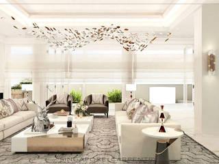 Ultra-glamorous Brilliance @ Frankel Street, Singapore Carpentry Interior Design Pte Ltd Singapore Carpentry Interior Design Pte Ltd Modern living room Marble White