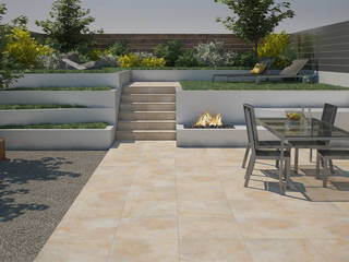Ausgefallene Natursteinoptik Terrassenplatten in warmen Beige - Big Stone Ivory, Fliesen24 Fliesen24 Modern Terrace Tiles