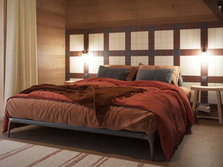 Une chambre parentale automnale, Studio Coralie Vasseur Studio Coralie Vasseur Modern style bedroom Wood Wood effect
