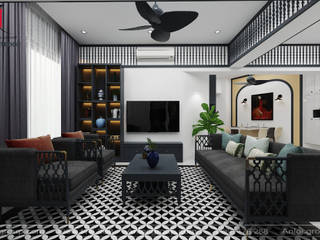 Thiết kế căn hộ 125m2 phong cách Indochine tại Hà Nội, Nội Thất An Lộc Nội Thất An Lộc غرفة المعيشة