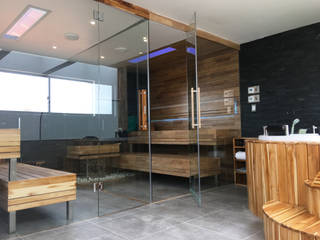 . PERFECTO SAUNA EN FLOR MORADO | CHÍA . , BOHER Saunas & Baños Turcos BOHER Saunas & Baños Turcos 러스틱스타일 스파 우드 우드 그레인