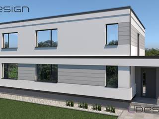 Projekt elewacji budynku typu kostka, LDesign Lucyna Caban Firma Projektowo Handlowa LDesign Lucyna Caban Firma Projektowo Handlowa Single family home Engineered Wood Transparent