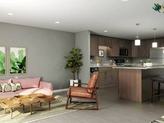 3d interior rendering of Excellent Living room-kitchen by 3D interior design studio Austin, Texas, Yantram Architectural Design Studio Corporation Yantram Architectural Design Studio Corporation