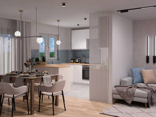 Projekt Salonu z aneksem kuchennym, Senkoart Design Senkoart Design Scandinavian style living room