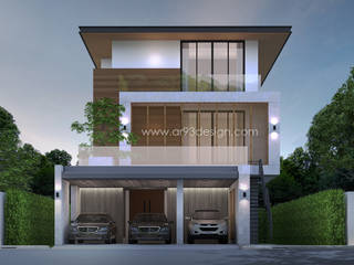 แบบบ้าน 3 ชั้น สไตล์โมเดิร์นทรอปิคอล, AR93 Design AR93 Design Single family home