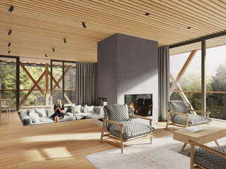 Interior visualizations of a modern-design home, Render Vision Render Vision Wooden houses