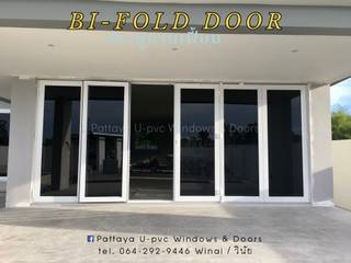 UPVC Bi-Fold Door (Pattern 633) with Dark-Grey tinted Glass ประตูบานเฟี้ยม ☎️ 064-292-9446 Winai, โรงงาน พัทยา กระจก ยูพีวีซี Pattaya UPVC Windows & Doors โรงงาน พัทยา กระจก ยูพีวีซี Pattaya UPVC Windows & Doors Front doors