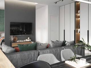 Дизайн и ремонт квартиры в ЖК «Ривер Парк» — Обманчивая простота , Вира-АртСтрой Вира-АртСтрой 现代客厅設計點子、靈感 & 圖片