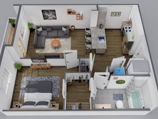 3D Floor Plan For Residential Apartment by Yantram 3D Floor Plan designer, Philadelphia, Yantram Animation Studio Corporation Yantram Animation Studio Corporation Podłogi Drewno O efekcie drewna