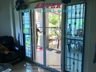 double-glazed (IGU: Insulated Glass Unit) sliding windows and doors with blue tinted glass, โรงงาน พัทยา กระจก ยูพีวีซี Pattaya UPVC Windows & Doors โรงงาน พัทยา กระจก ยูพีวีซี Pattaya UPVC Windows & Doors uPVC windows