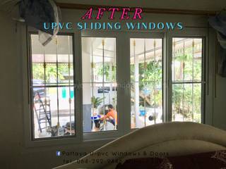 double-glazed (IGU: Insulated Glass Unit) sliding windows and doors with blue tinted glass, โรงงาน พัทยา กระจก ยูพีวีซี Pattaya UPVC Windows & Doors โรงงาน พัทยา กระจก ยูพีวีซี Pattaya UPVC Windows & Doors uPVC windows