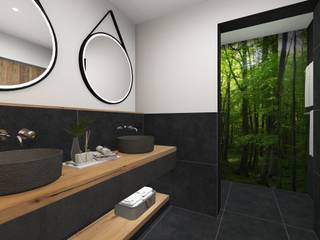 Holt Euch den Wald in die Dusche!, Baddesign Tanja Maier Baddesign Tanja Maier Casas de banho ecléticas