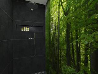 Holt Euch den Wald in die Dusche!, Baddesign Tanja Maier Baddesign Tanja Maier Casas de banho ecléticas