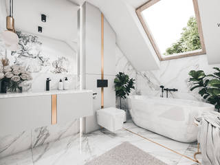 Jasna łazienka na poddaszu, Wkwadrat Architekt Wnętrz Toruń Wkwadrat Architekt Wnętrz Toruń Modern Bathroom