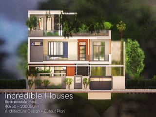 40x50 House Design with Retractable Swimming Pool, greenline architects greenline architects منزل عائلي كبير