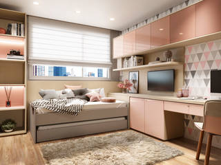 Variação de cores em dormitório de solteiro, Criare Ambientes Planejados Criare Ambientes Planejados Kamar tidur kecil