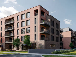 Exterior visualization of a tripartite apartment complex, Render Vision Render Vision Flat