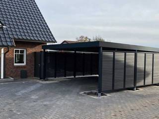 Doppelcarport mit Sichtschutzwand für Obsthof in Norddeutschland, Siebau Raumsysteme GmbH & Co KG Siebau Raumsysteme GmbH & Co KG برجولا للسيارة