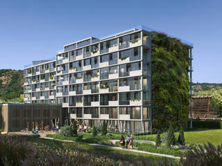 Exterior visualization of a green residential quarter in a pretty spa town, Render Vision Render Vision Flat