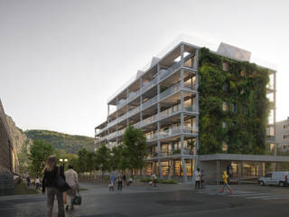 Exterior visualization of a green residential quarter in a pretty spa town, Render Vision Render Vision Flat