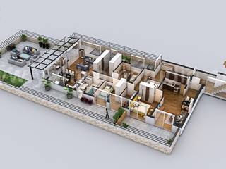 3D Floor Plan of Residential Houses in New York Designed by Yantram Architectural Rendering Studio, Yantram Animation Studio Corporation Yantram Animation Studio Corporation منازل التراس