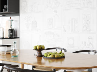 Papier peint Bibliothèque Cabinet de Curiosité Trait Gris, Ohmywall Ohmywall Стены и пол в стиле модерн