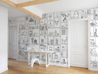 Papier peint Bibliothèque Cabinet de Curiosité Noir et Blanc, Ohmywall Ohmywall Modern Walls and Floors