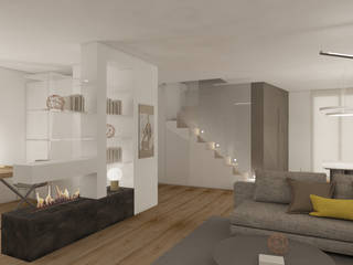 Soggiorno con camino, Fog Interiors Fog Interiors غرفة المعيشة