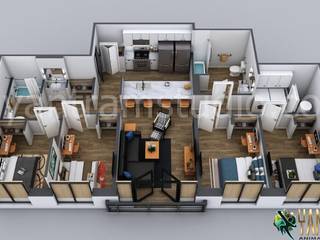 3D Floor Plan Design of Apartment in Houston, Texas By Yantram 3D Architectural Rendering Company , Yantram Animation Studio Corporation Yantram Animation Studio Corporation Flat Concrete