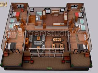 3D Floor Plan Design services for a shared house in California by Yantram 3D Rendering Studio, Yantram Animation Studio Corporation Yantram Animation Studio Corporation منزل عائلي كبير