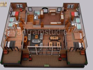 3D Floor Plan Design services for a shared house in California by Yantram 3D Rendering Company, Yantram Architectural Design Studio Corporation Yantram Architectural Design Studio Corporation Lantai