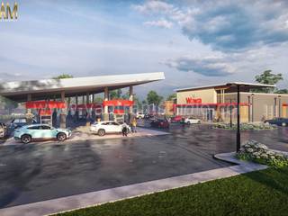 3D Exterior Rendering Services for an Innovative Gas-station in Orlando, Florida, Yantram Animation Studio Corporation Yantram Animation Studio Corporation Wooden houses