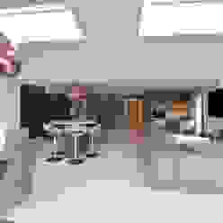 Mr & Mrs O'Hare Diane Berry Kitchens Cocinas de estilo moderno Vidrio sofa,open plan,kitchen,desk,bar stools,neff