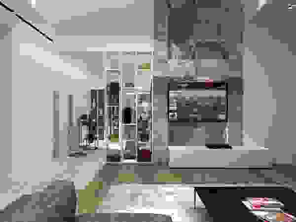 A-partmentdesign studio Sala multimediale minimalista MDF Effetto legno