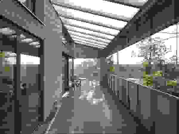 ARCHITEKTEN GECKELER Modern balcony, veranda & terrace Wood Grey