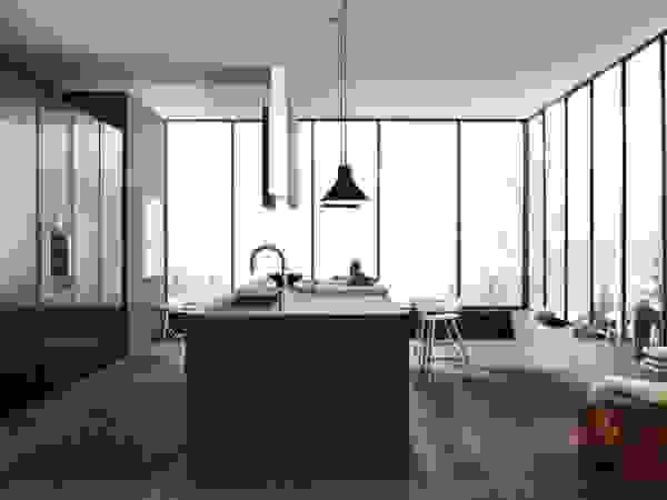 Felipe Lara & Cía Minimalist kitchen Wood Black