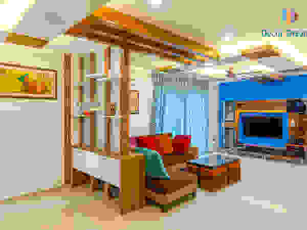 4 BHK Interior at Krishwi Dhavala—Ms Suwarcha DECOR DREAMS Modern living room