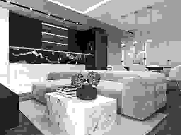 Mieszkanie w odcieniach kawy Ambience. Interior Design Nowoczesny salon