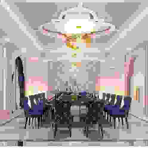 Interior desing of a formal dining room in Dubai house Spazio Interior Decoration LLC Salas de jantar mediterrânicas interior desing,dining design,dining room,dining room interior,luxur design,dubai,arabic,moroccan,villa,house,formal dining