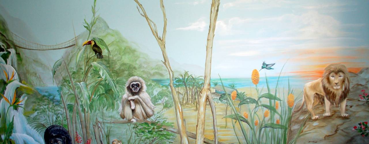 Dschungel - Kinderzimmer, Wandmalerei & Oberflächenveredelungen Wandmalerei & Oberflächenveredelungen Dormitorios infantiles de estilo ecléctico
